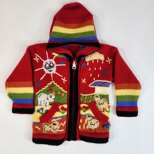 Toddler Knit Embroidered Red Cardigan Zip up Hoodie